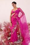 Buy_Baise Gaba_Magenta Crepe Embroidered Floral Dastaan Saree _at_Aza_Fashions