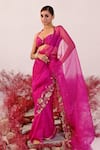 Baise Gaba_Magenta Crepe Embroidered Floral Dastaan Saree _Online_at_Aza_Fashions