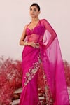 Buy_Baise Gaba_Magenta Crepe Embroidered Floral Dastaan Saree _Online_at_Aza_Fashions