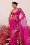 Shop_Baise Gaba_Magenta Crepe Embroidered Floral Dastaan Saree _Online_at_Aza_Fashions