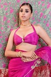 Baise Gaba_Magenta Crepe Embroidered Floral Halter Dastaan Saree With Blouse _at_Aza_Fashions