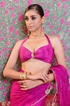 Buy_Baise Gaba_Magenta Crepe Embroidered Floral Halter Dastaan Saree With Blouse 