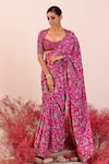 Buy_Baise Gaba_Magenta Crepe Embroidered Floral Florina Saree With Blouse _at_Aza_Fashions
