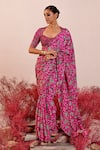 Shop_Baise Gaba_Magenta Crepe Embroidered Floral Florina Saree With Blouse _Online_at_Aza_Fashions