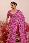 Baise Gaba_Magenta Crepe Embroidered Floral Florina Saree With Blouse _at_Aza_Fashions