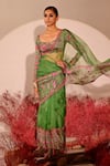 Baise Gaba_Green Crepe Embroidered Floral Leaf Neck Deviana Saree _Online_at_Aza_Fashions