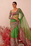 Buy_Baise Gaba_Green Crepe Embroidered Floral Leaf Neck Deviana Saree _Online_at_Aza_Fashions