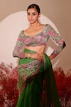 Buy_Baise Gaba_Green Crepe Embroidered Floral Leaf Neck Yara Blouse_at_Aza_Fashions