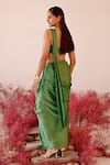Shop_Baise Gaba_Green Satin Embroidered Pearls Calista Dhoti Skirt Saree Set _at_Aza_Fashions