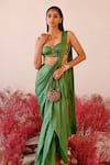 Buy_Baise Gaba_Green Satin Embroidered Pearls Calista Dhoti Skirt Saree Set _Online_at_Aza_Fashions