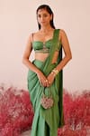 Shop_Baise Gaba_Green Satin Embroidered Pearls Calista Dhoti Skirt Saree Set _Online_at_Aza_Fashions