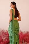 Baise Gaba_Green Satin Embroidered Pearls Calista Dhoti Skirt Saree Set _at_Aza_Fashions