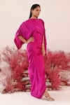 Baise Gaba_Magenta Crepe Solid Boat Neck Rozal Flared Sleeve Dress _at_Aza_Fashions