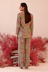 Shop_Baise Gaba_Green Crepe Embroidered Floral Shawl Lapel Sajida Blazer And Pant Set _at_Aza_Fashions