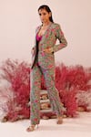 Shop_Baise Gaba_Green Crepe Embroidered Floral Shawl Lapel Sajida Blazer And Pant Set _Online_at_Aza_Fashions