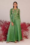 Buy_Baise Gaba_Green Satin Organza Embroidered Floral Sarangz Top And Sharara Set _at_Aza_Fashions