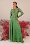 Shop_Baise Gaba_Green Satin Organza Embroidered Floral Sarangz Top And Sharara Set _Online_at_Aza_Fashions