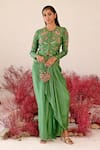 Baise Gaba_Green Satin Organza Embroidered Floral Round Zarina Top And Skirt Set  _Online_at_Aza_Fashions