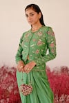 Baise Gaba_Green Satin Organza Embroidered Floral Round Zarina Top And Skirt Set  _at_Aza_Fashions