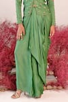 Buy_Baise Gaba_Green Satin Organza Embroidered Floral Round Zarina Top And Skirt Set  