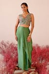 Baise Gaba_Green Jacket Crepe Embroidered Floral V Neck Jharokha And Skirt Set _Online_at_Aza_Fashions