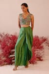 Buy_Baise Gaba_Green Jacket Crepe Embroidered Floral V Neck Jharokha And Skirt Set 