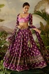 Buy_Baise Gaba_Purple Lehenga Modal Satin Printed Lotus Broad Round Kamli Set  _at_Aza_Fashions