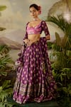 Buy_Baise Gaba_Purple Lehenga Modal Satin Printed Lotus Broad Round Kamli Set  _Online_at_Aza_Fashions