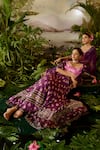 Shop_Baise Gaba_Purple Lehenga Modal Satin Printed Lotus Broad Round Kamli Set  _Online_at_Aza_Fashions