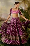 Baise Gaba_Purple Lehenga Modal Satin Printed Lotus Broad Round Kamli Set  _at_Aza_Fashions