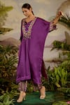 Buy_Baise Gaba_Purple Kaftan Satin Silk Embroidery Mirror Kumari Work And Pant Set _Online_at_Aza_Fashions
