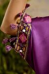 Shop_Baise Gaba_Purple Satin Silk Embroidery Mirror Notched Kumari Work Kaftan _Online_at_Aza_Fashions