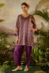 Buy_Baise Gaba_Purple Kurta Modal Satin Printed Floral Armaan A-line And Pant Set _at_Aza_Fashions
