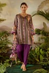 Baise Gaba_Purple Kurta Modal Satin Printed Floral Armaan A-line And Pant Set _Online_at_Aza_Fashions