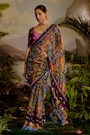 Buy_Baise Gaba_Purple Saree Lurex Chiffon Printed Tropical Samandar With Blouse _at_Aza_Fashions