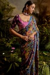 Shop_Baise Gaba_Purple Saree Lurex Chiffon Printed Tropical Samandar With Blouse _Online_at_Aza_Fashions