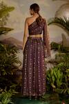 Baise Gaba_Purple Lurex Chiffon Sharvari One Shoulder Crop Top And Skirt Set _Online_at_Aza_Fashions