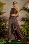 Buy_Baise Gaba_Purple Lurex Chiffon Sharvari One Shoulder Crop Top And Skirt Set _Online_at_Aza_Fashions