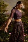 Shop_Baise Gaba_Purple Lurex Chiffon Sharvari One Shoulder Crop Top And Skirt Set _at_Aza_Fashions