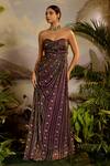 Buy_Baise Gaba_Purple Lurex Chiffon Printed Flower Stripe Sweetheart Tarini Dress _at_Aza_Fashions