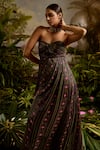 Shop_Baise Gaba_Purple Lurex Chiffon Printed Flower Stripe Sweetheart Tarini Dress _Online_at_Aza_Fashions