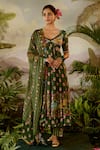 Buy_Baise Gaba_Green Modal Satin Printed And Embroidered Floral Gauri Anarkali Set _at_Aza_Fashions