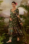 Buy_Baise Gaba_Green Modal Satin Printed And Embroidered Floral Gauri Anarkali  _at_Aza_Fashions