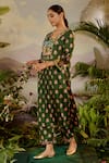 Buy_Baise Gaba_Green Modal Satin Printed And Embroidered Floral Ruhani Pleated Kurta _at_Aza_Fashions