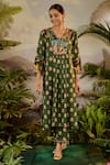 Baise Gaba_Green Modal Satin Printed And Embroidered Floral Ruhani Pleated Kurta _Online_at_Aza_Fashions