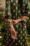 Shop_Baise Gaba_Green Modal Satin Printed And Embroidered Floral Ruhani Pleated Kurta _Online_at_Aza_Fashions
