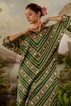 Shop_Baise Gaba_Green Modal Satin Printed And Embroidered Floral Stripe Tahir Dolman Sleeve Kurta _at_Aza_Fashions