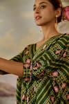 Buy_Baise Gaba_Green Modal Satin Printed And Embroidered Floral Stripe Tahir Dolman Sleeve Kurta _Online_at_Aza_Fashions