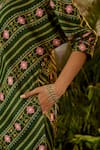 Shop_Baise Gaba_Green Modal Satin Printed And Embroidered Floral Stripe Tahir Dolman Sleeve Kurta _Online_at_Aza_Fashions