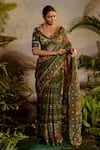 Buy_Baise Gaba_Green Saree Lurex Chiffon Printed And Embroidered Floral Falguni & Blouse Set _at_Aza_Fashions